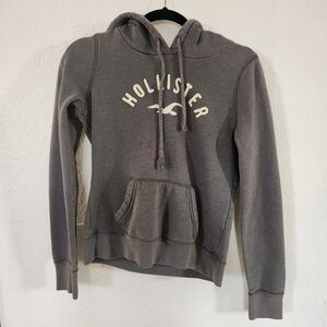 Hollister Logo Spellout Y2K Grey Pollover Hoodie Womens Size M Preppy